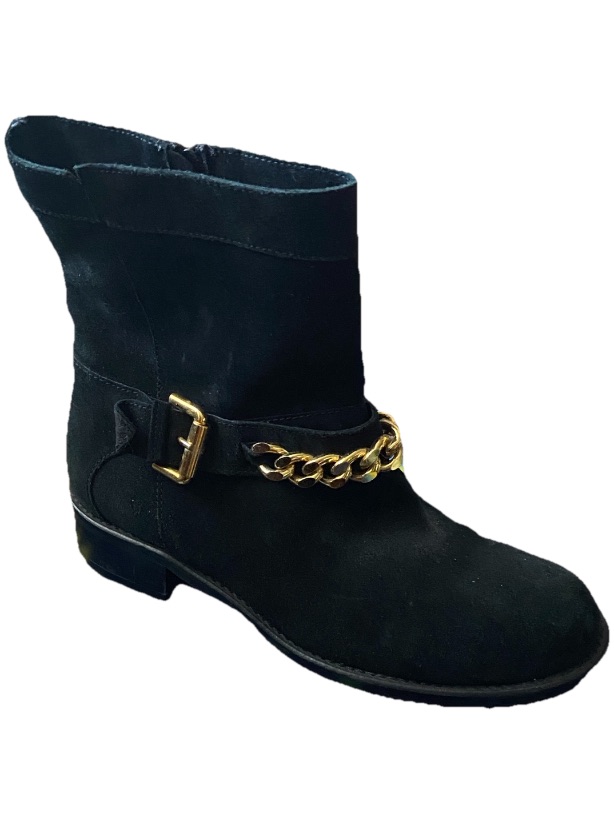 Sesto Meucci Black Suede Ankle Boot With Gold Chain Accent Italy Sz 8.5 M